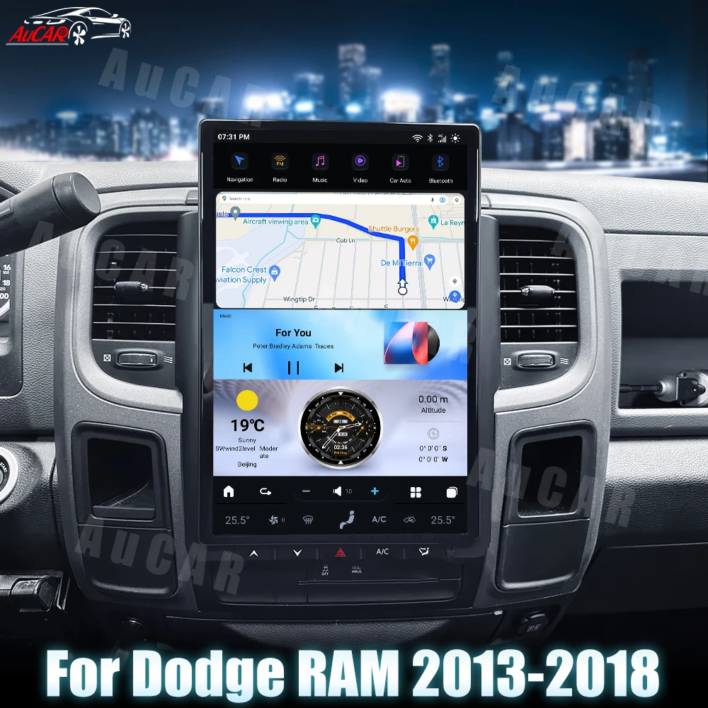 

AuCar T-Style Car Stereo Android 13.0 Head Unit Car DVD Player Car Radio For Dodge RAM 2013-2018 14.4 Inch