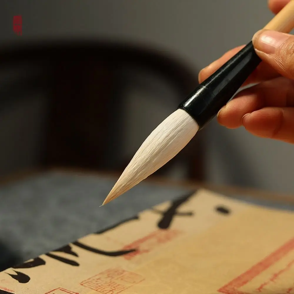 Traditional Chinese Calligraphy Brush Oil Painting Goat's Hair Scriptures Writing Brush High-end Wood Art Paint Brush Practice