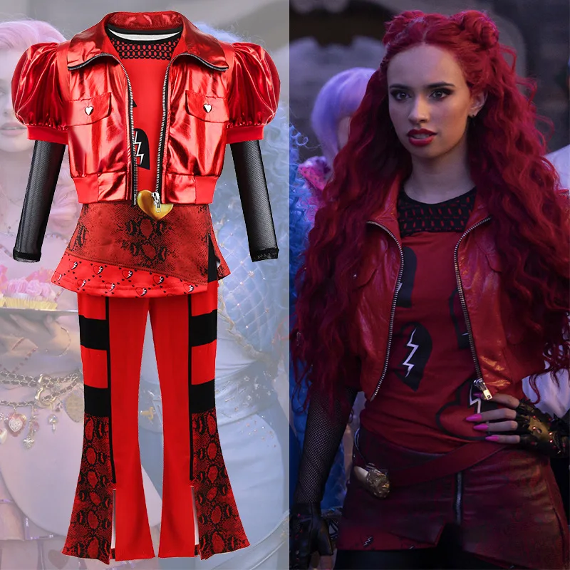 

3PCS Girl Descendants4 The Rise Of Red Cosplay Costume Red Queen Pink Set Costume Halloween Costumes Party