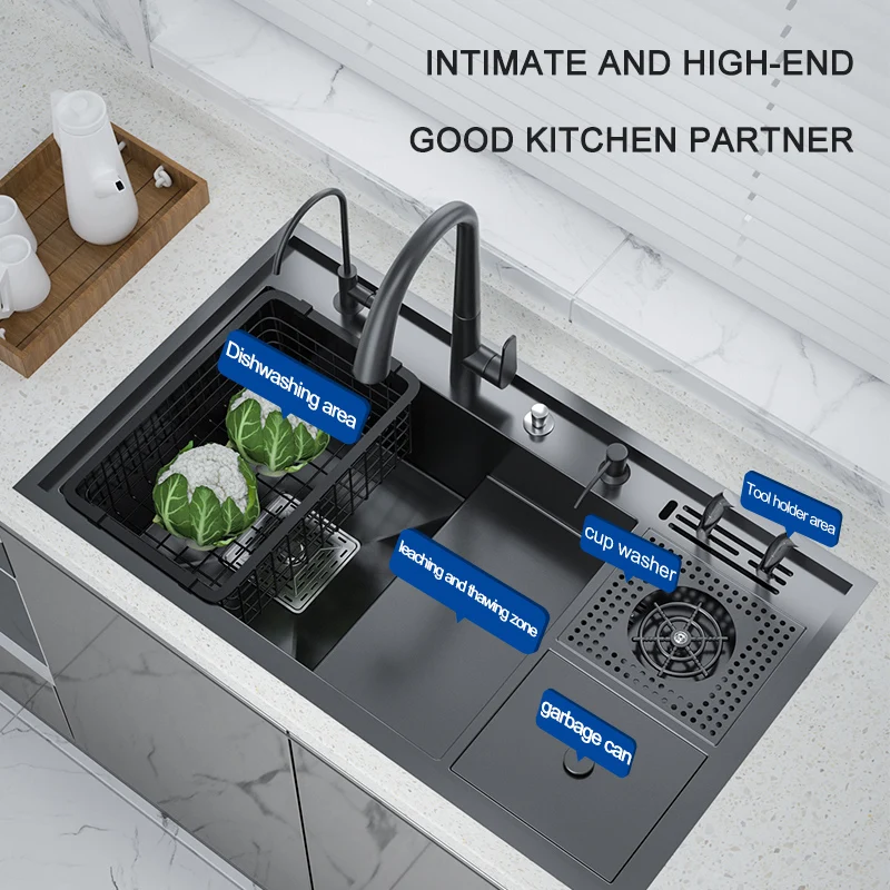 

High-Quality Cup Washer Sink Large Kitchen Sink Ladder Wash Basin Multi-Functional Trash Can with Knife Holde Kitchen Accessorie