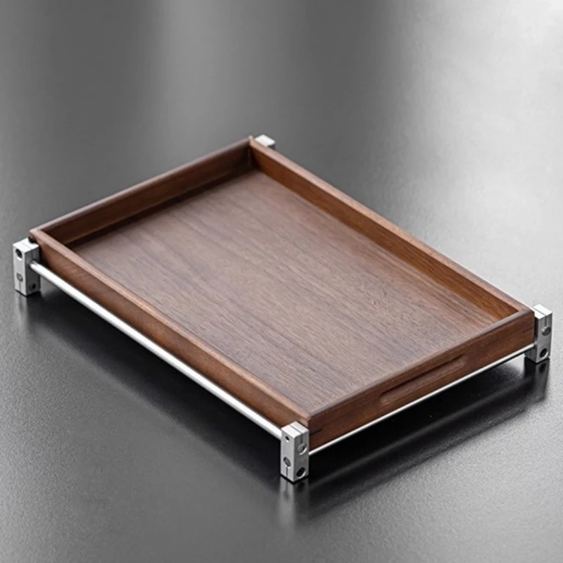 

Chinese dry bubble tray aluminum frame walnut storage tray household retro Kung Fu tea set tea ceremony accessories