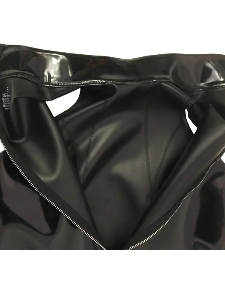 XS-4XL Double Sided PU Swimsuit Sleeveless Wet Look PVC Catsuit Zipper Open Crotch Bodysuit Tights Hot Sexy Cosplay Maid Leotard