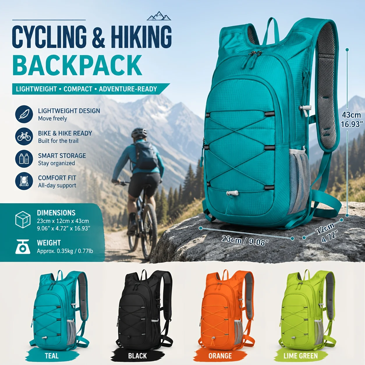Solid‑Color Outdoor Cycling Backpack, Large‑Capacity Travel Sports Rucksack With Reflective Safety Strip No Water Bladder