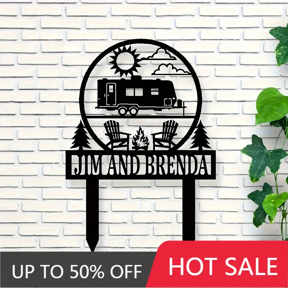 

Home Decor,Unique Handmade Personalized Metal Camping Marker Weatherproof High Temp Painted Tailored with Family Name for RV Ent