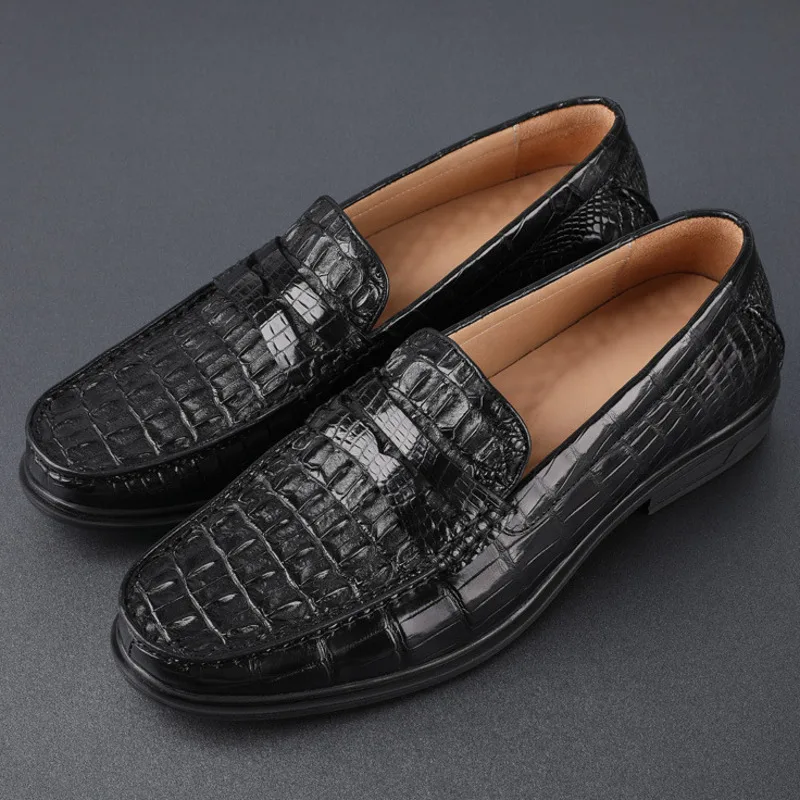 

New Autumn Winter Thai Crocodile High Genuine Leather Suede Comfortable Casual Men's Walking Shoes British Loafers Mens Sneakers