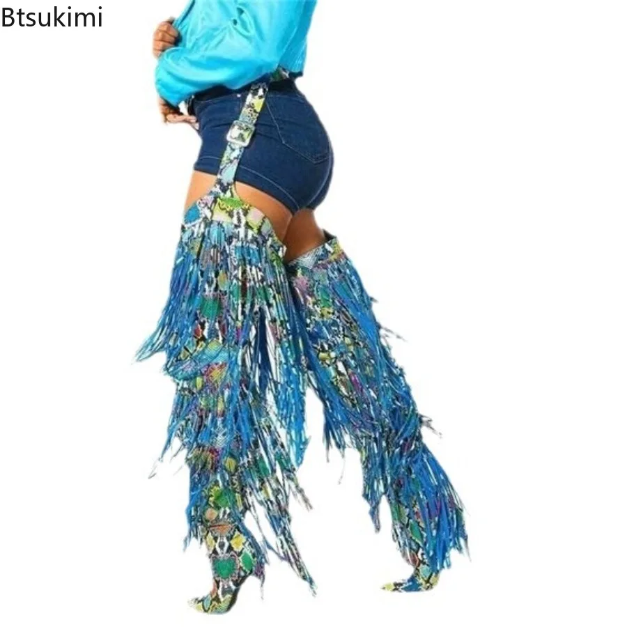 2026 Fashion Ladies Over Knee Belt Tassel Boots Autumn Winter Stiletto Stage Catwalk Model Boots Snake Pattern Street Sexy Boots view 3
