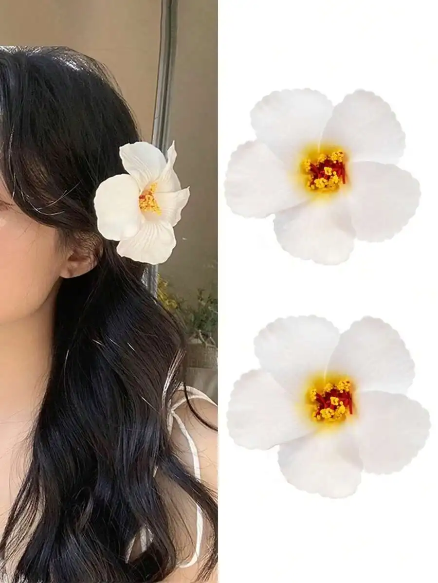 

8pcs White Artificial Flower Hair Clips for Women, Tropical Style Hair Accessories for Beach Party, Wedding, Summer