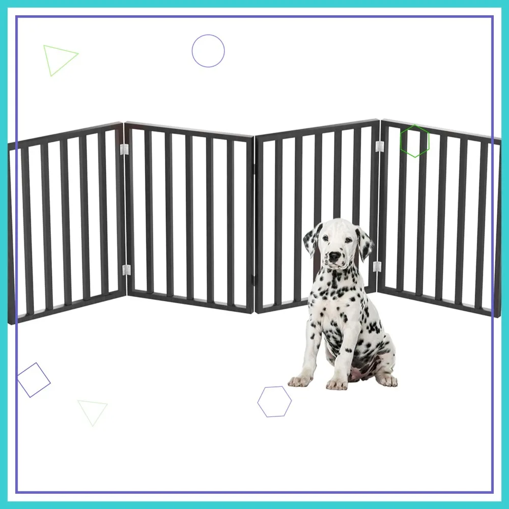 

4-Panel Indoor Foldable Dog Fence for Stairs, Hallways, Doorways - 72x24-Inch Wood Freestanding Gate