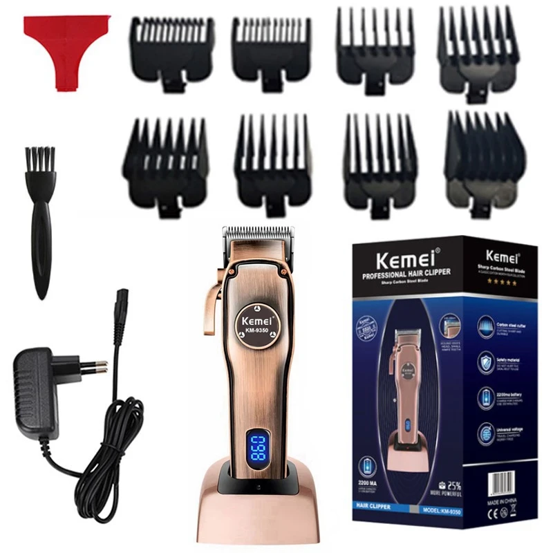 Kemei Professional Hair Clipper LCD Display Electric Hair Trimmer Barber Haircut Machine with Charge Base 2200mah Li-on Battery