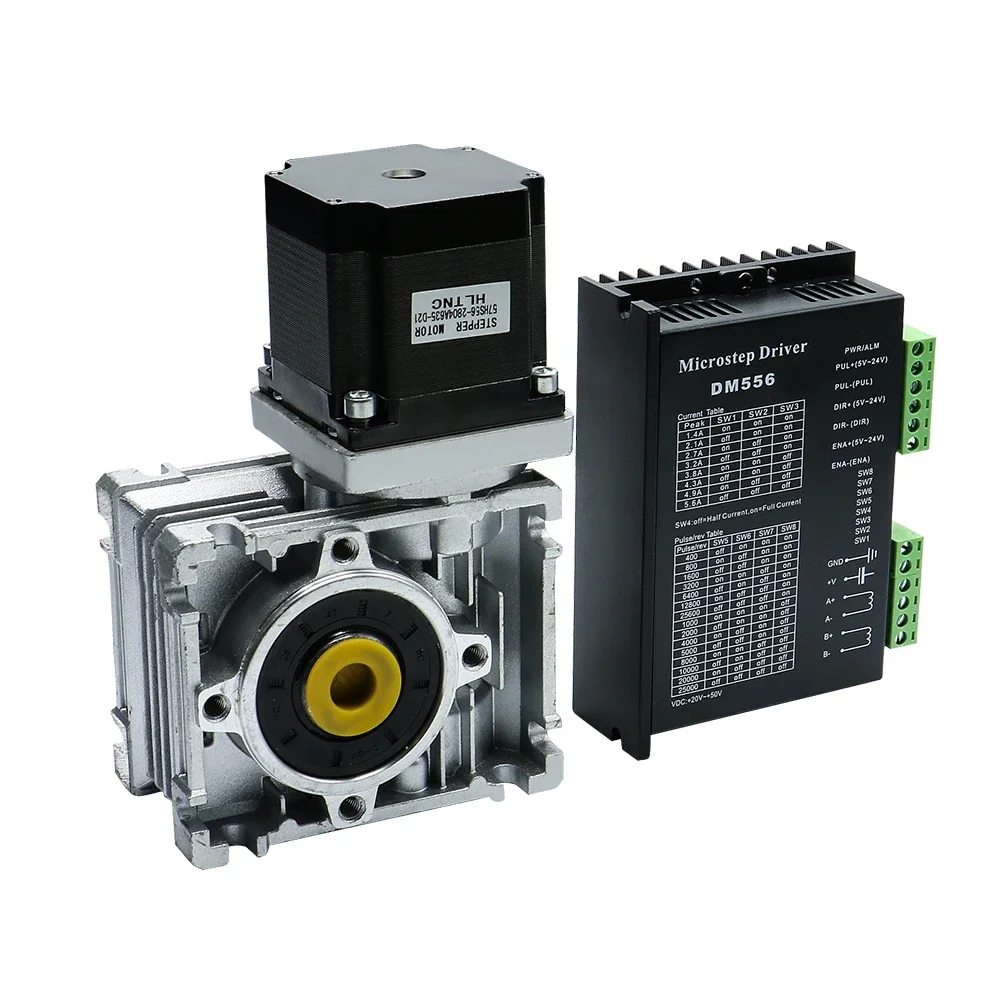 

Nema23 Stepper Motor Worm Gearbox RV030 Speed Reducer with14mm Output 3A 56MM 1.2NM 172Oz-in dm542 driver Kit Convert CNC Router