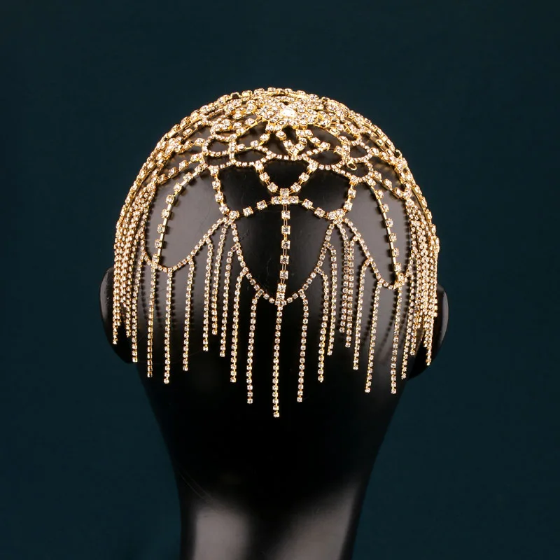 Ultra-shiny, Diamond-studded Hair Chain with Tassels and Water-diamond Embellishments – A Stylish Hair Accessory Perfect for Bri