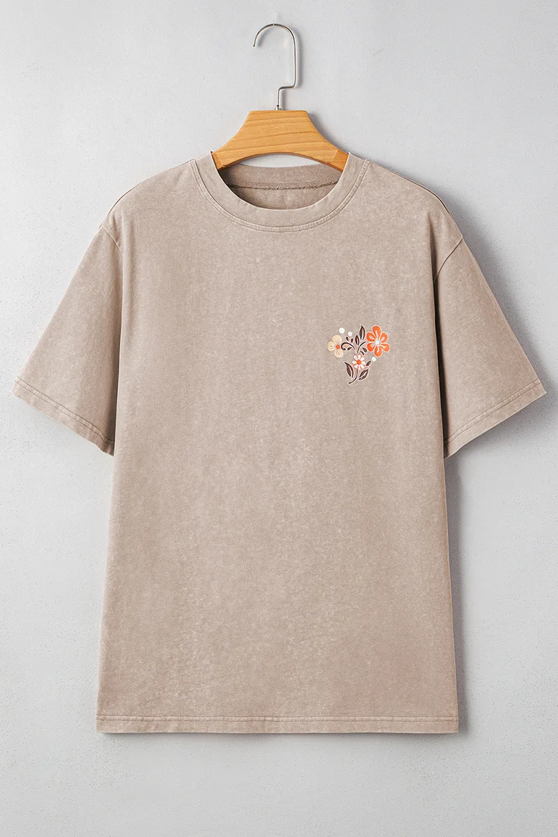 T-shirt à manches courtes détresse lavé pour femmes en été 2025, nouveau haut à manches courtes imprimé personnalisé en coton pour femmes