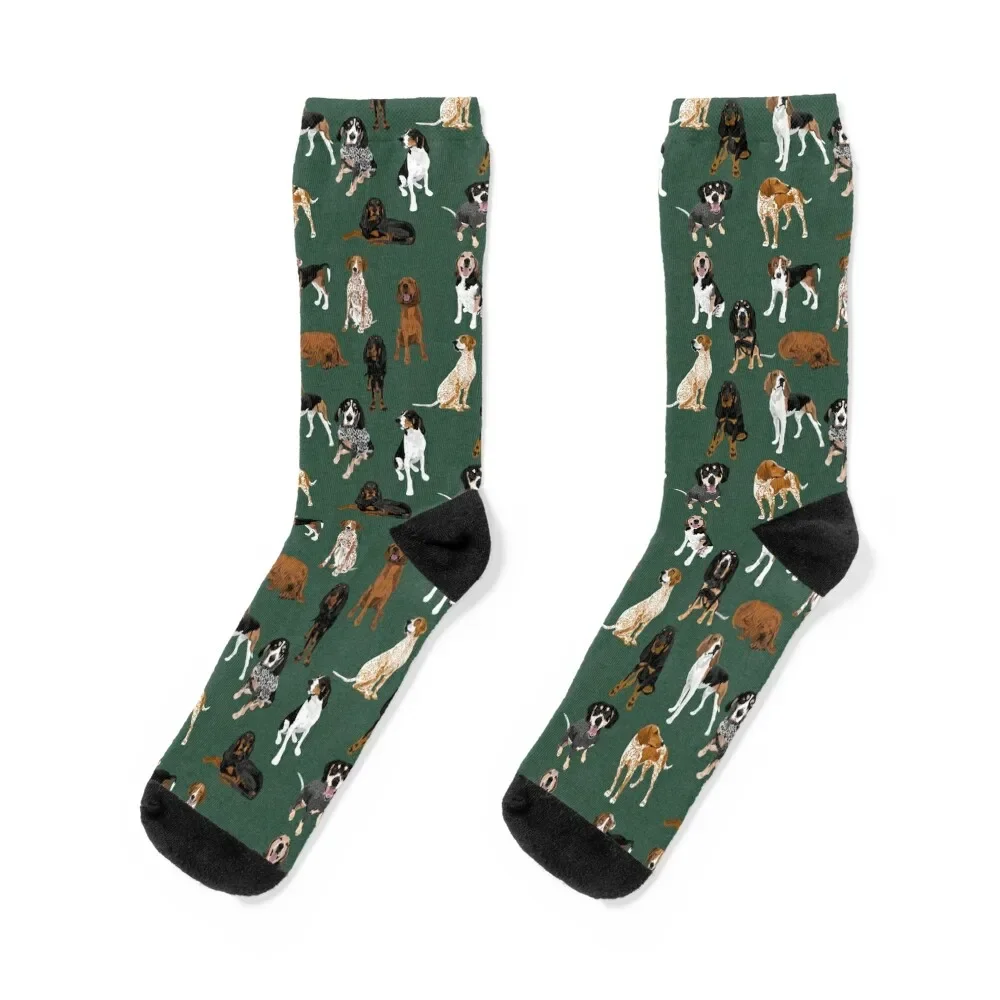 

Coonhounds on Green Socks Christmas new year Socks Female Men's