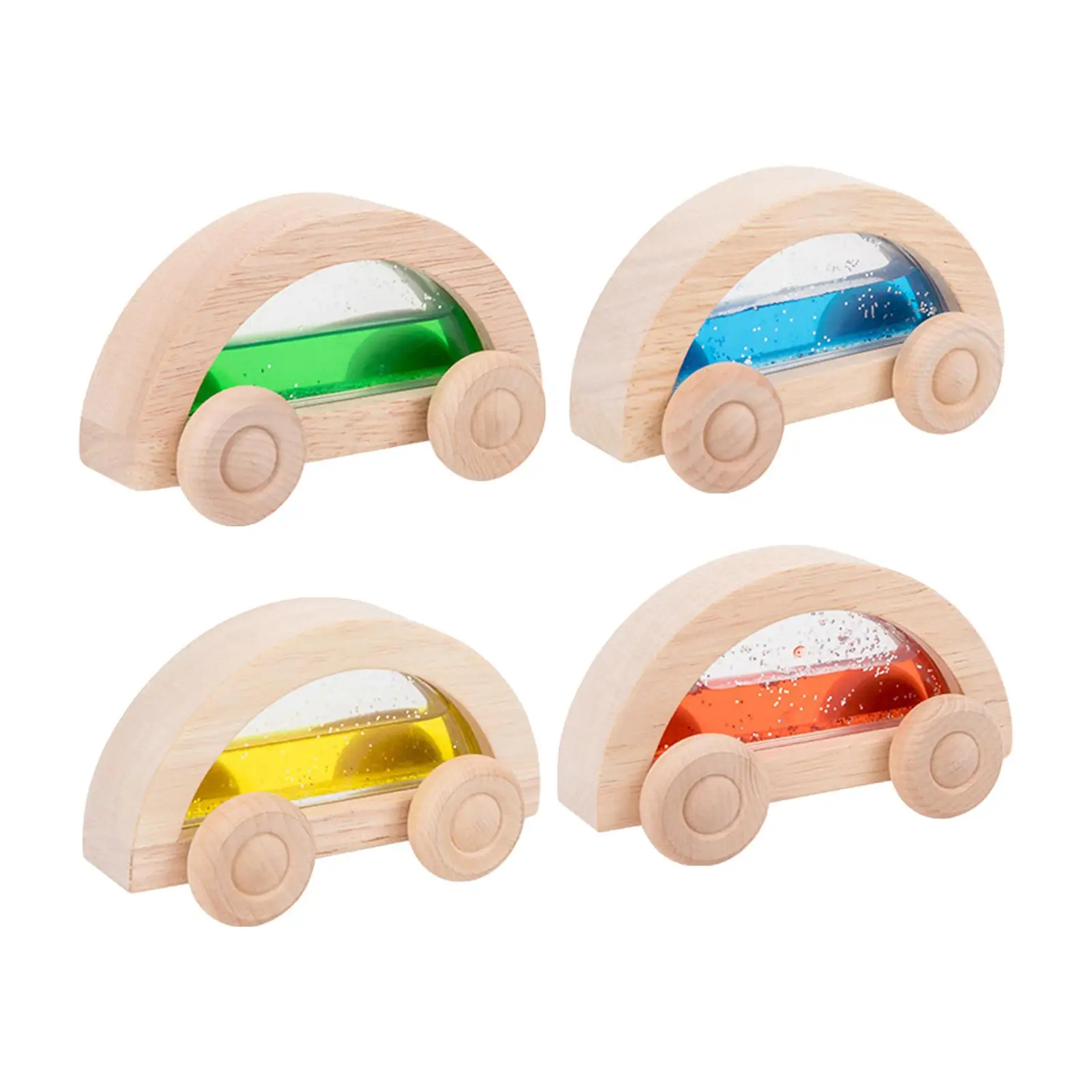 4Pcs Wooden Car Toy Rainbow Wooden Vehicle Early Learning Fine Motor Skills Colorful Valentines Day Gifts for Birthday Gift