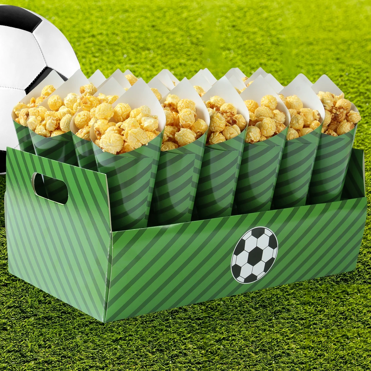 Football Paper Tray Cone Shaped Candy Bags for Party Decoration Cookie Popcorn Cones Bags Birthday Party Supplies Paper Holder