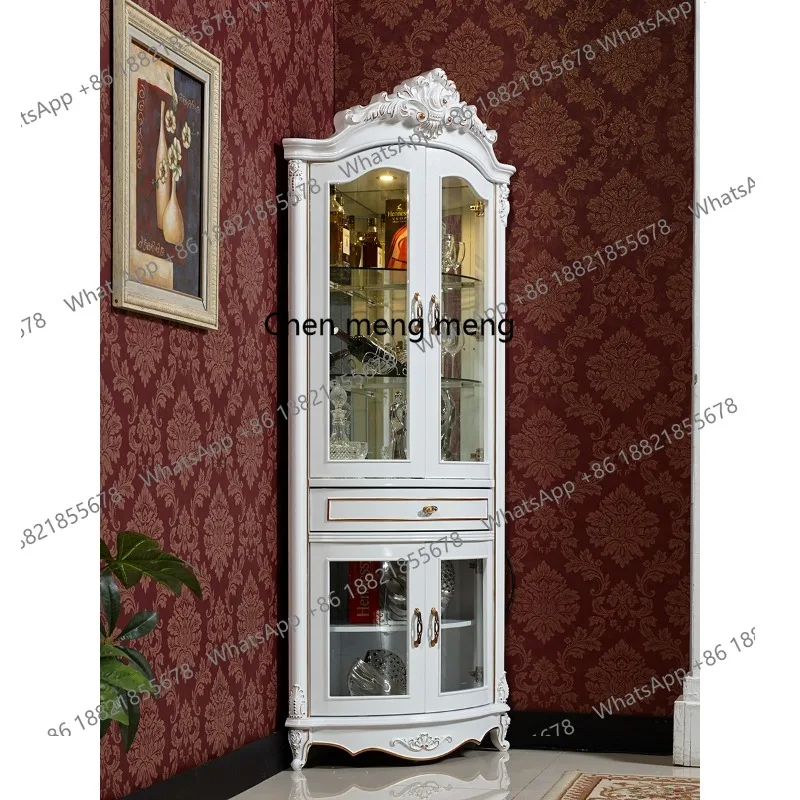 

European corner white corner storage dining side cabinet living room luxury corner curved triangular wine cabinet