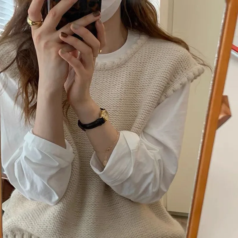 Solid Sweater Vests Women Simple O-neck Fashion All-match Streetwear Knitting Leisure Student Korean Style Sweet Sleeveless