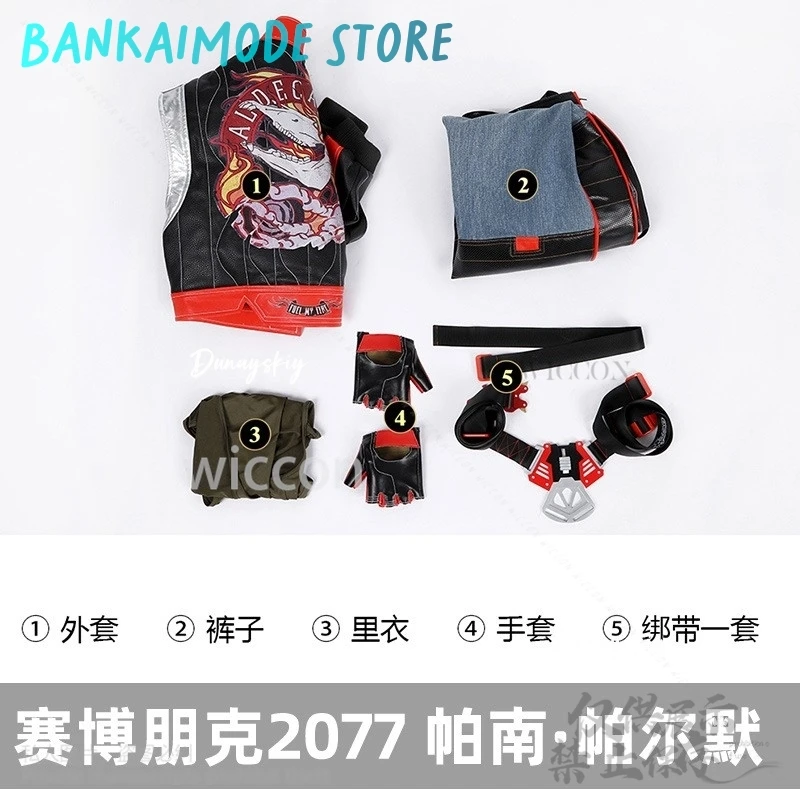 أنيمي لعبة بنام بالمر تأثيري الأحمر والأسود سترات من الجلد فاسق Y2K بنات موضة موحدة حزام شعر مستعار حفلة الهالوين مخصصة