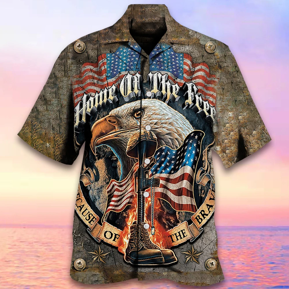 

Retro Men's Shirt American Eagle Print Hawaiian Shirts For Men Short Sleeve Fashion Man Clothing Oversized Cuban Collar Shirts