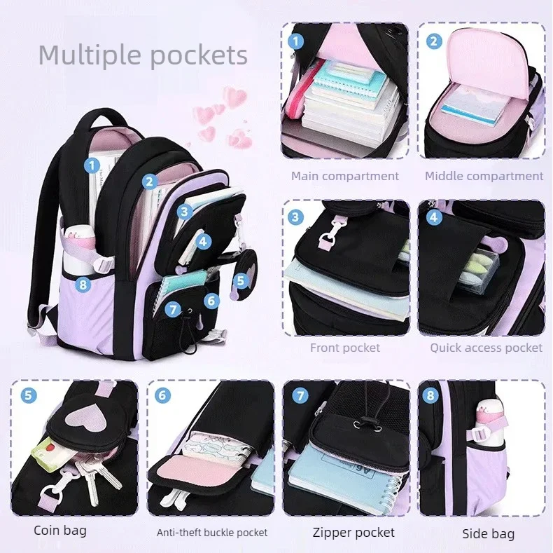 Love Pattern School Bag Backpack Pencil Case lunch bag Three Piece Set Nylon Fabric Waterproof Boy Girl Teenagers Trend Backpack