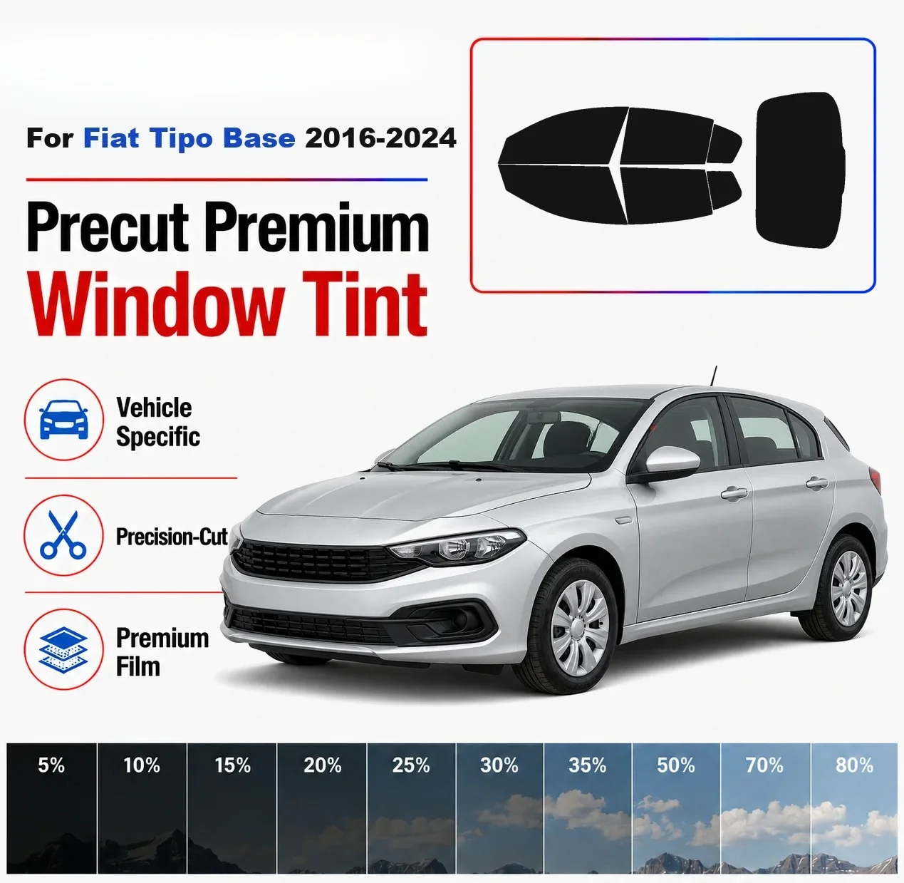 Premium Precut Window Tint Kit Front Rear Windows Rear Windshield For Fiat Tipo Base 2016-2024 Complete Set Nano Ceramic Film