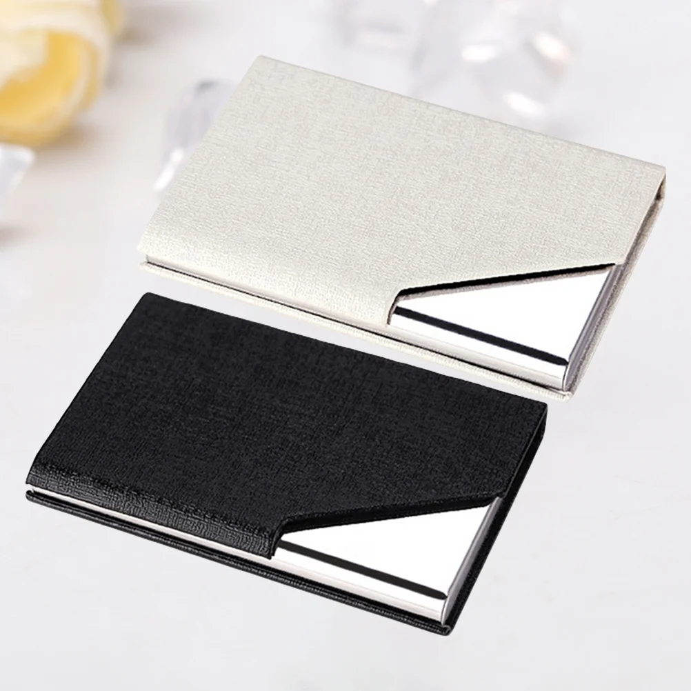 2Pcs Metal Business Holder Male and Female Stainless Steel Business Name Credit Holder Case(White+Black)