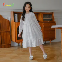 White Embroidery Toddler Girl Dresses Cute Long Sleeve Knee Length Princess Dress for Girls Lace Kids Clothes 2023 Autumn