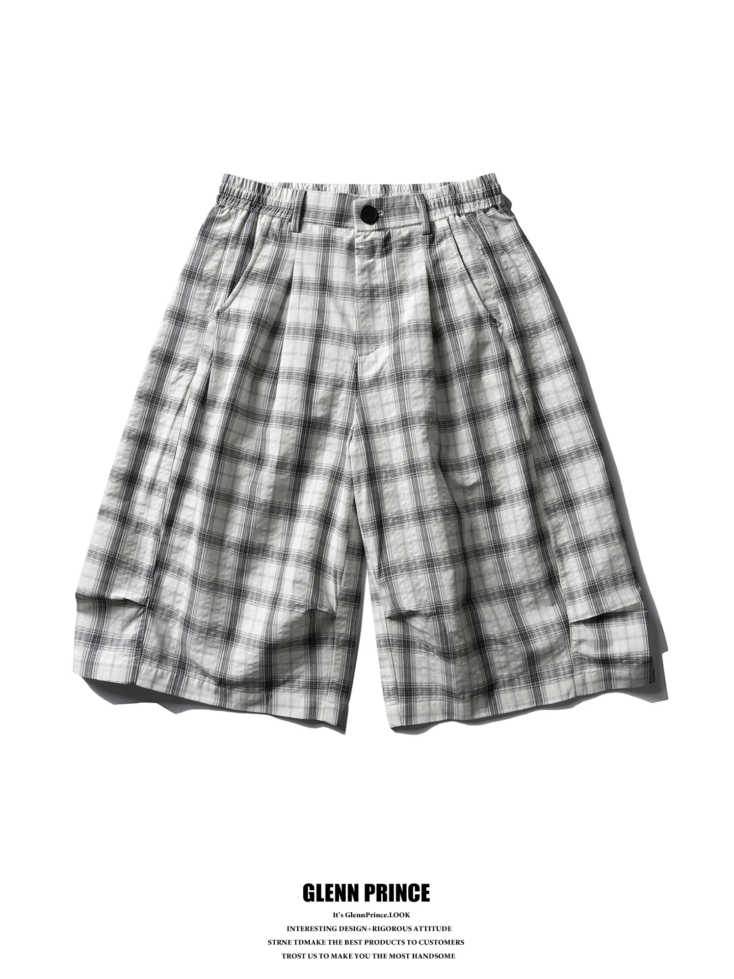 Casual Cityboy Pleated Checkered Short Pants Men Cool Sensation Commuting Home Outdoor Seven-Foot Pants Summer Polyester