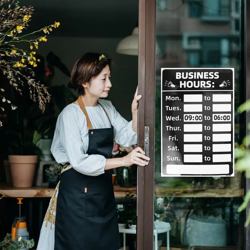 PVC Erasable Signage Stationery Store Operation Hours Sign Business Opening Closed Labels Adhesive Signs Stickers Business Hours