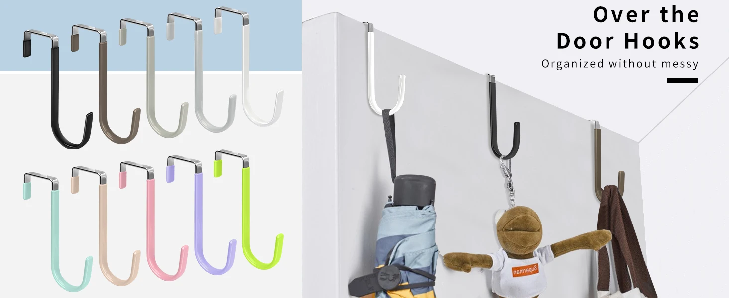 Tür-Aufhänger-Haken mit Gummi-Organizer-Haken für Wohnzimmer, Badezimmer, Schlafzimmer, Küche zum Aufhängen von Kleidung, Handtüchern, Hüten, Mänteln – Detail 1