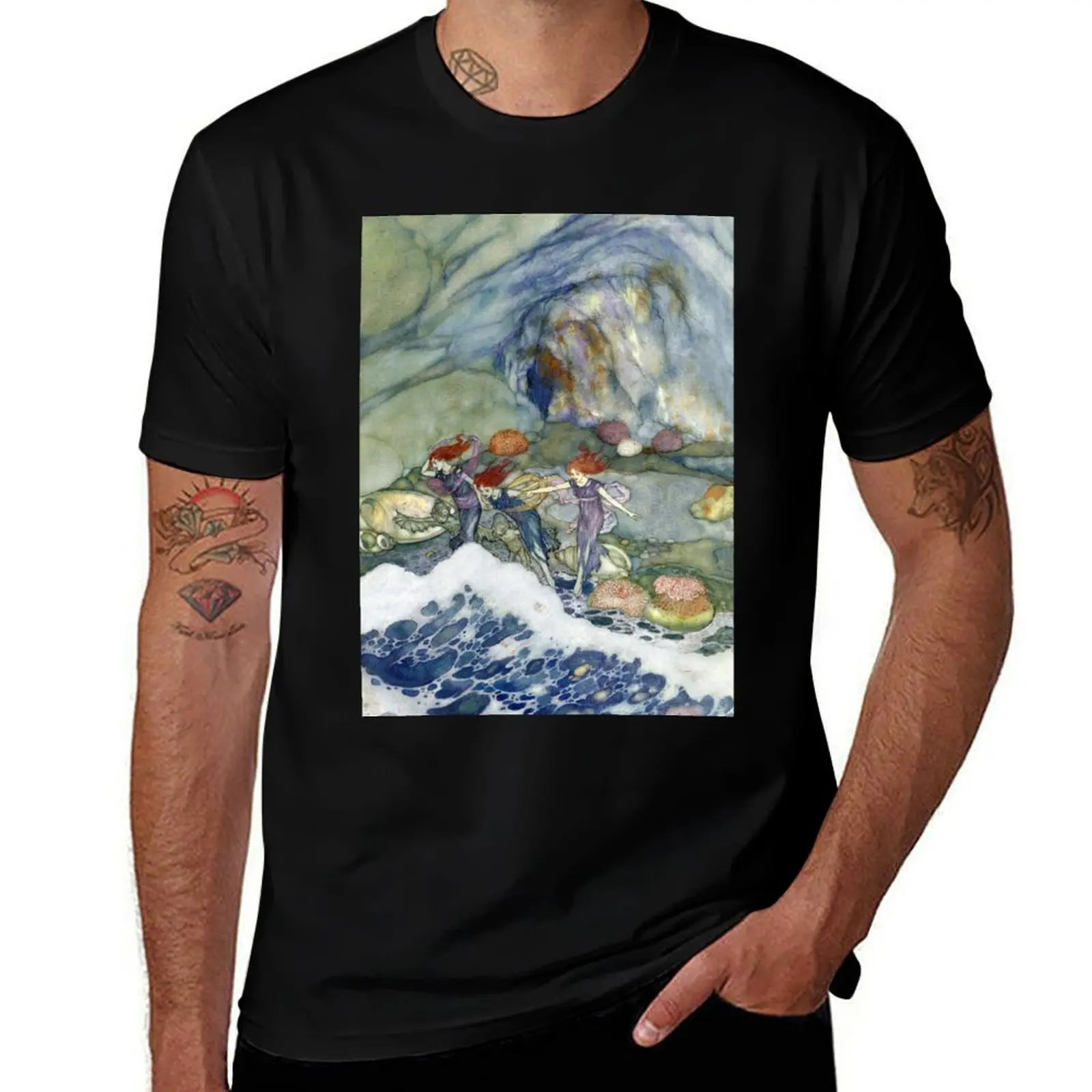 Mermaid Cave - The Tempest - Edmund Dulac T-Shirt Basic Simple Design Short Sleeve Shirt