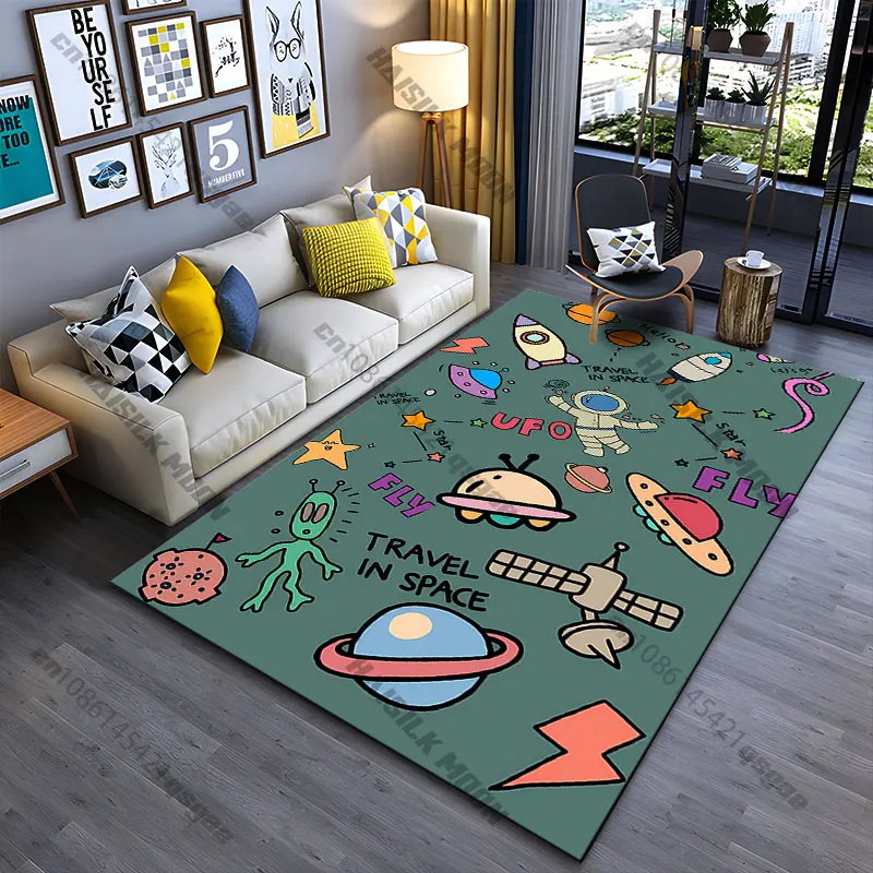 Space exploration travel and aliens carpet Yoga living room room decor children's crawling mat doormat area rug games mat