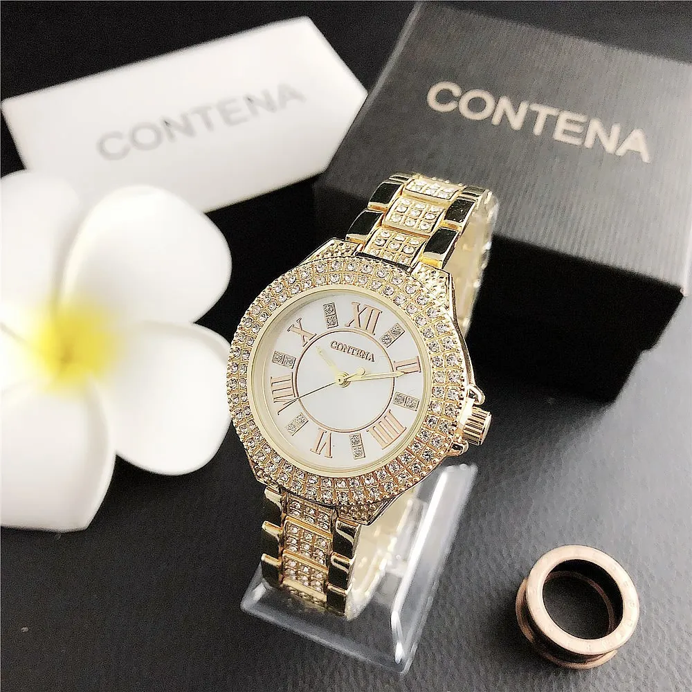 

CONTENA Women Watches Fashion Luxury Rhinestone Gold Silver Stainless Steel Ladies Quartz Wristwatch Best Gift for Girlfriend