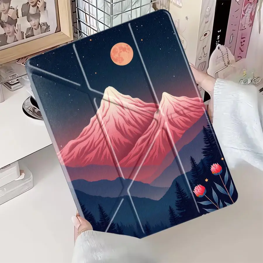 

Чехол для планшета Mountain Peak Moon Waves для iPad Pro 2025, Air 4, 5, M3, M2, 1, 2, M4, 11 дюймов, Pro 11-го, 10-го, 9-го, 8-го, 7-го поколений, 12.9 дюймов, Mini 6, 7