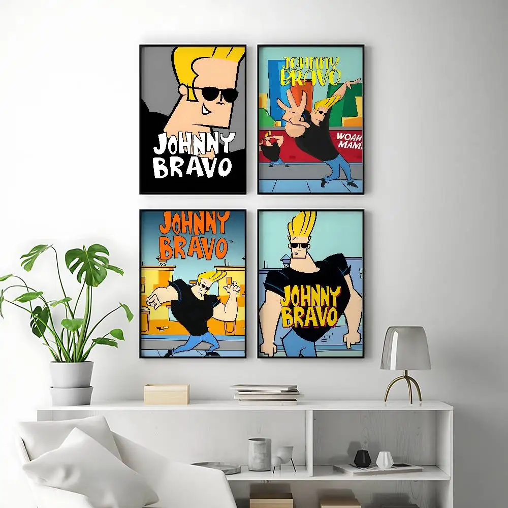 Retro Cartoon Johnny Bravo Posters Premium Self-Adhesive No Residue Wall Sticker for Home Office Bar Decor
