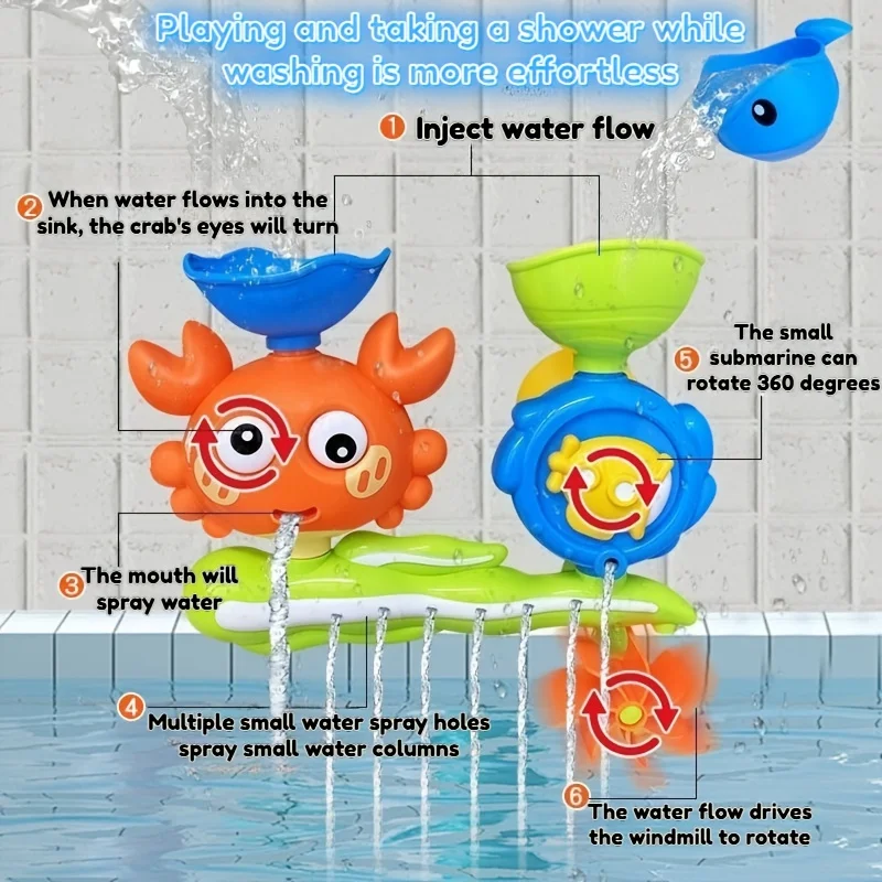 1 szt. Interaktywna zabawka do kąpieli z obrotowym kołem wodnym i przyssawką - Nietoksyczna zabawa w wannie z ABS, nie wymaga elektryczności