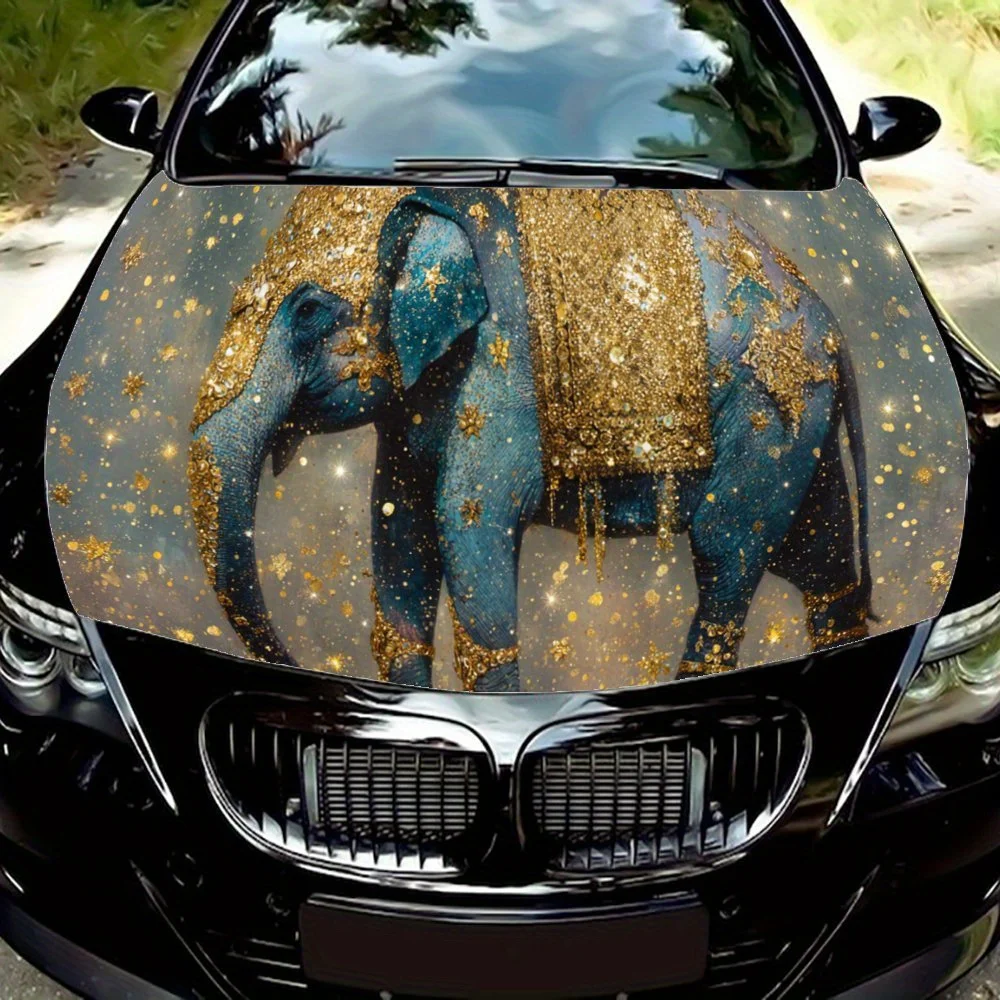 

Сверкающий синий слон, наклейка на капот автомобиля, самоклеящаяся водонепроницаемая наклейка на капот автомобиля из ПВХ, устойчивая к царапинам наклейка для украшения автомобиля P