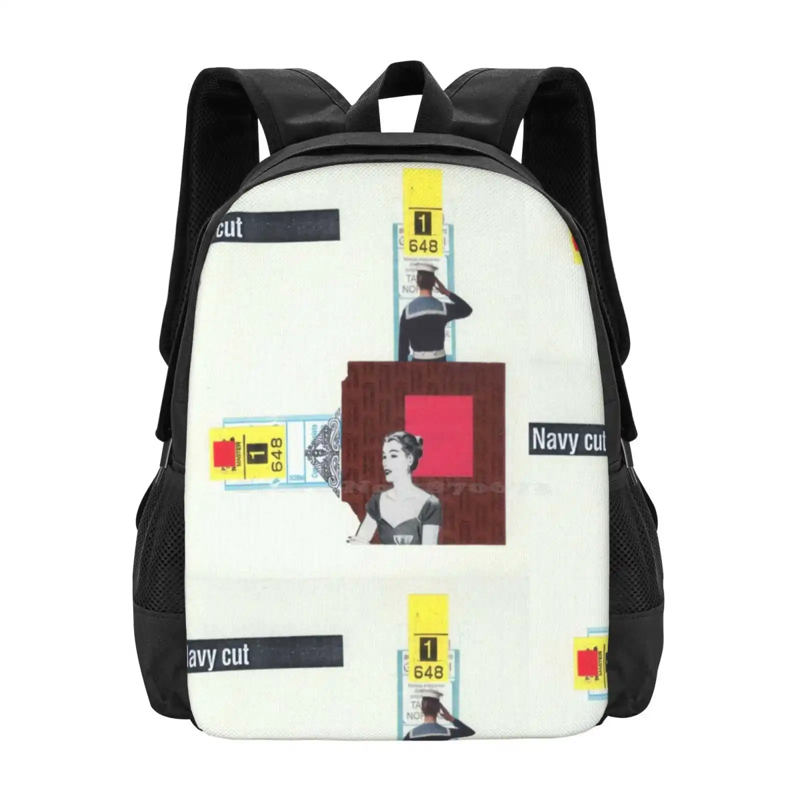 Navy Cut Hot Sale Schoolbag Backpack Fashion Bags Collage Pop Art Luis Enrique Cuellar Sailor Square Woman Texture