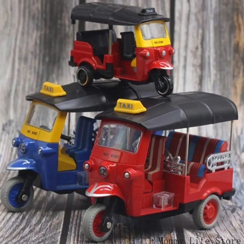 Retractable Authentic Thai Tricycle Car Model Toy for Children and Decoration Enthusiasts Duability Alloy