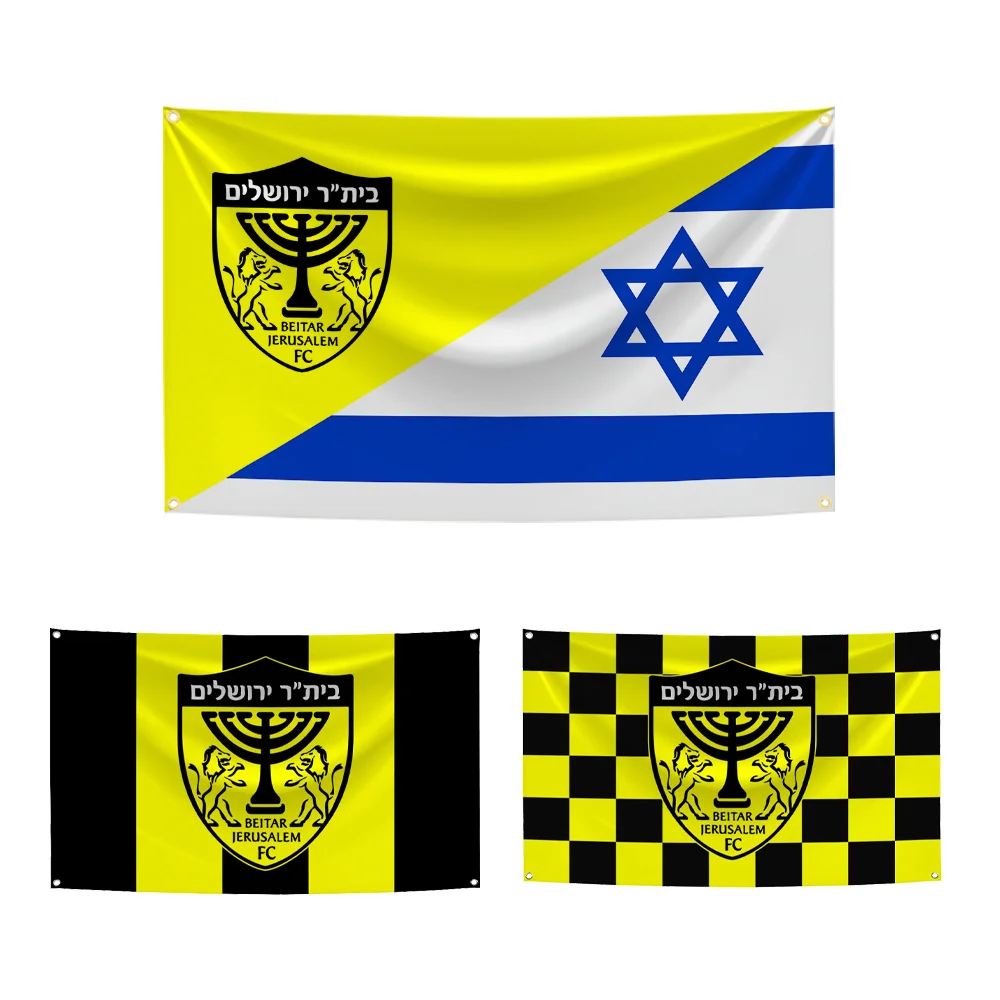 3x5 Ft Half FC Beitar Jerusalem Half Israel Flag Polyester Digital Printing Banner Wall Art Home Outdoor Decoration Tapestry