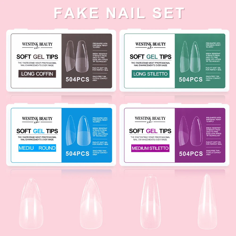 

Ladies' Favorite：Factory Directly 504pcs Clear Full Cover Coffin Acrylic Nails Tip Acrylic Press on Nails Wholesale Clear Acryli