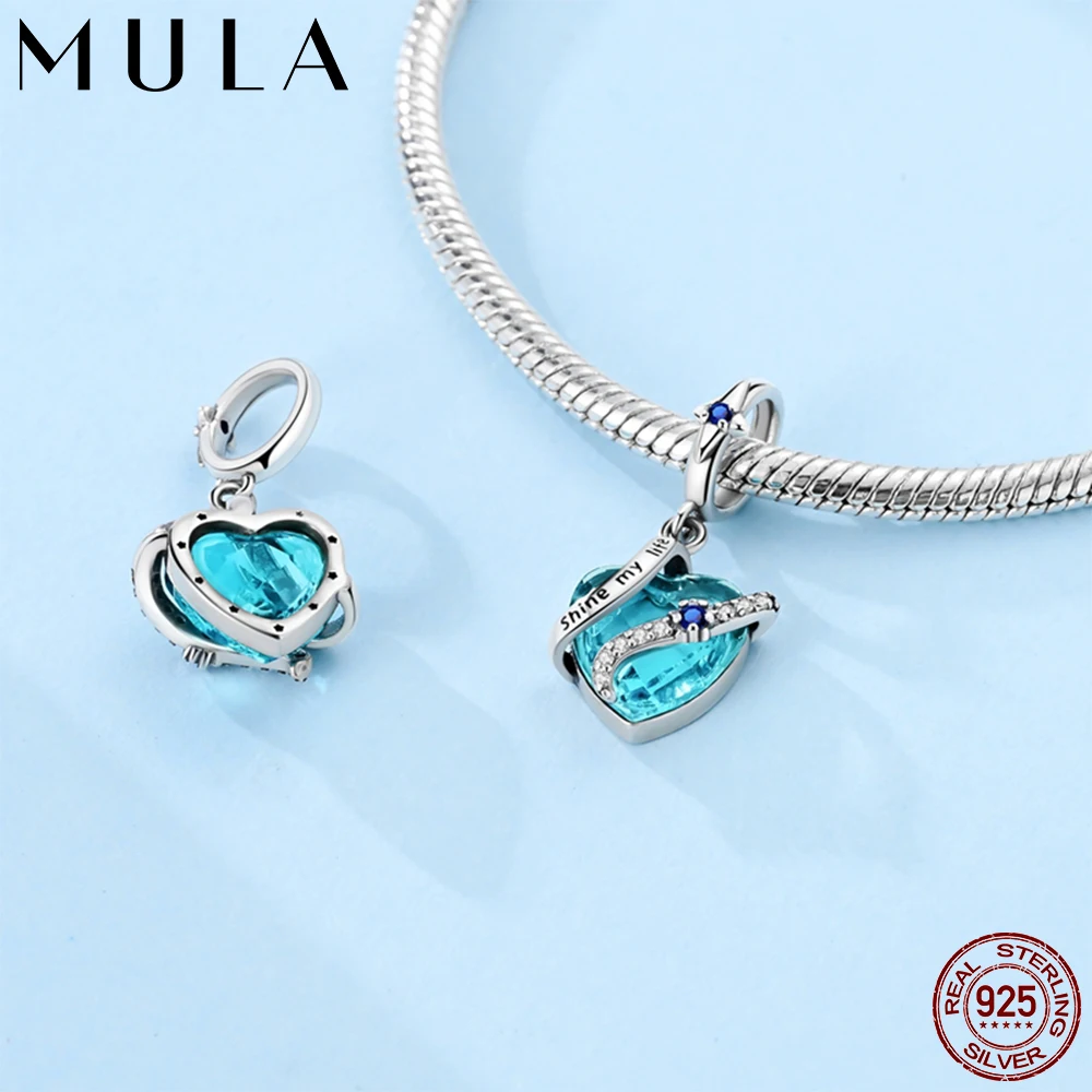 

MULA 1 шт. стерлингового серебра 925 пробы сердце синего моря висячие подвески подходят 3 мм змеиная цепочка браслет DIY