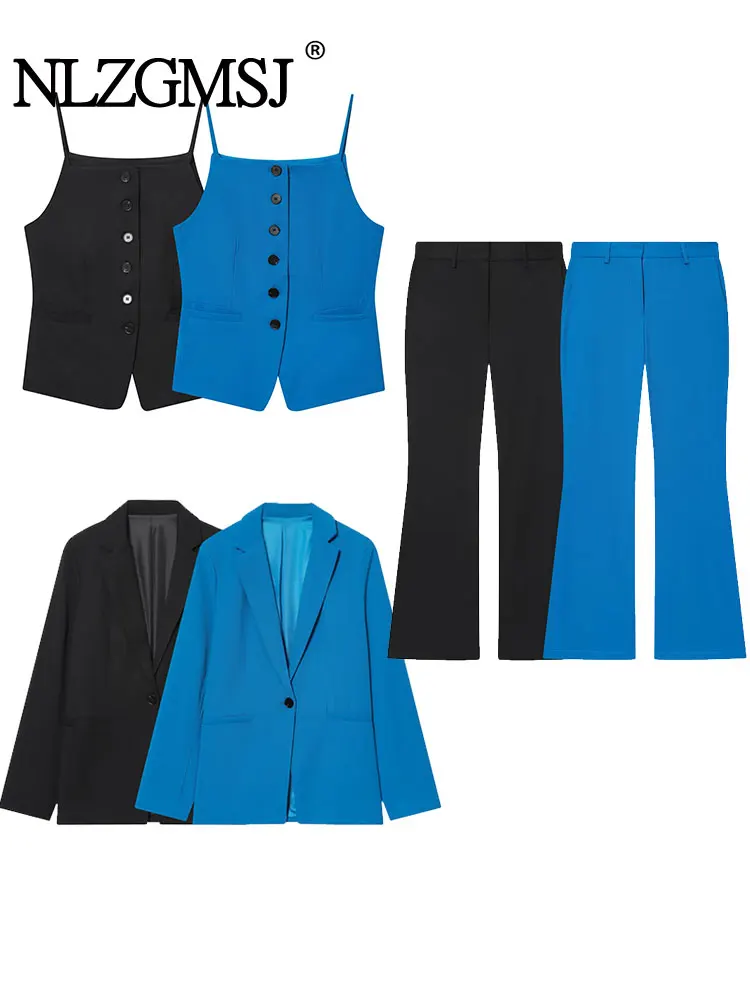 

NLZGMSJ офисная одежда женские комплекты весна осень на одной пуговице с длинным рукавом тонкий пиджак OL пальто брюки с высокой талией повседневные костюмы