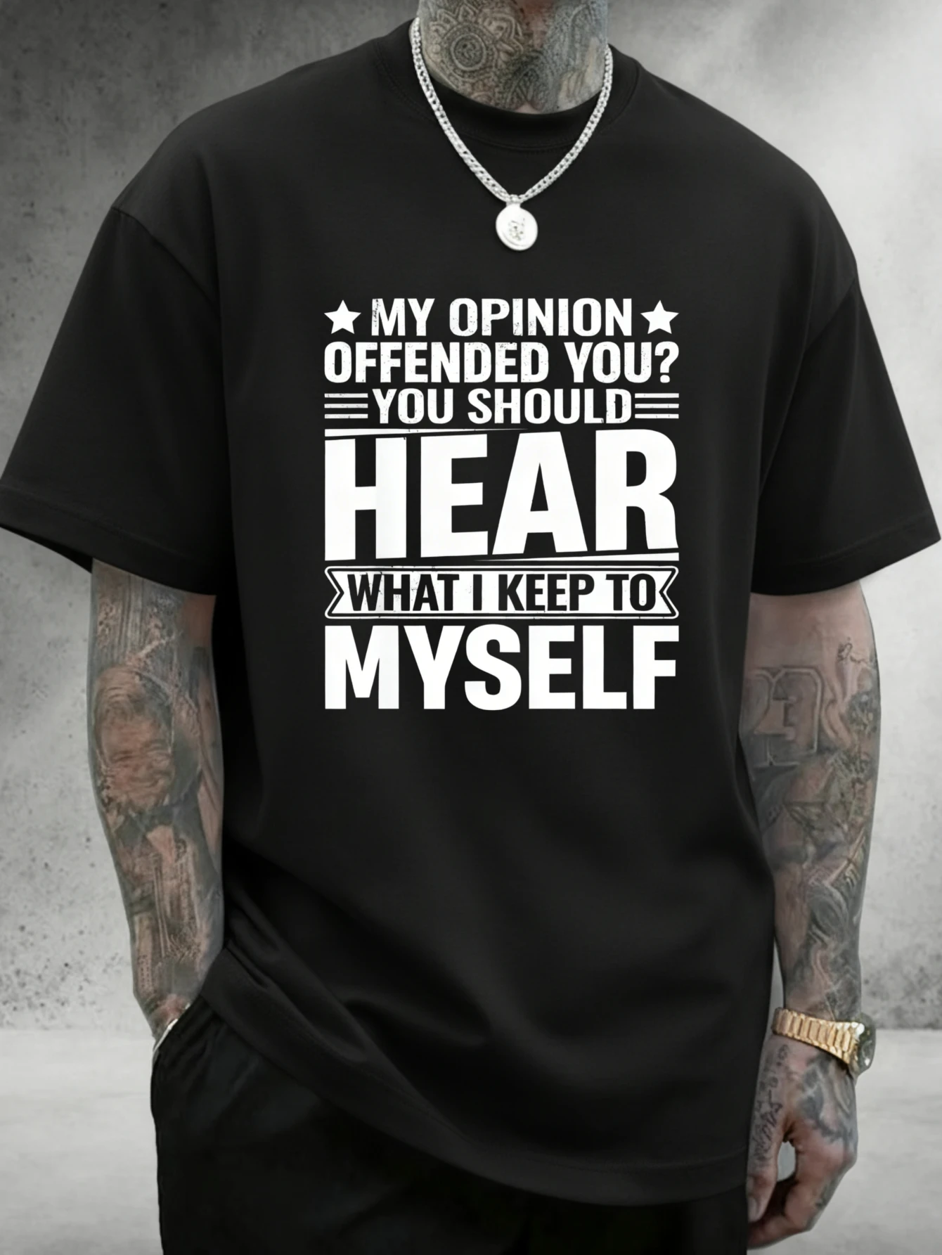 T-shirt en coton JOOCAR My Opinion Offended You Should Hear Myself, col rond, extensible, respirant, manches courtes, imprimé lettres tendance, streetwear, choix idéal pour les fêtes