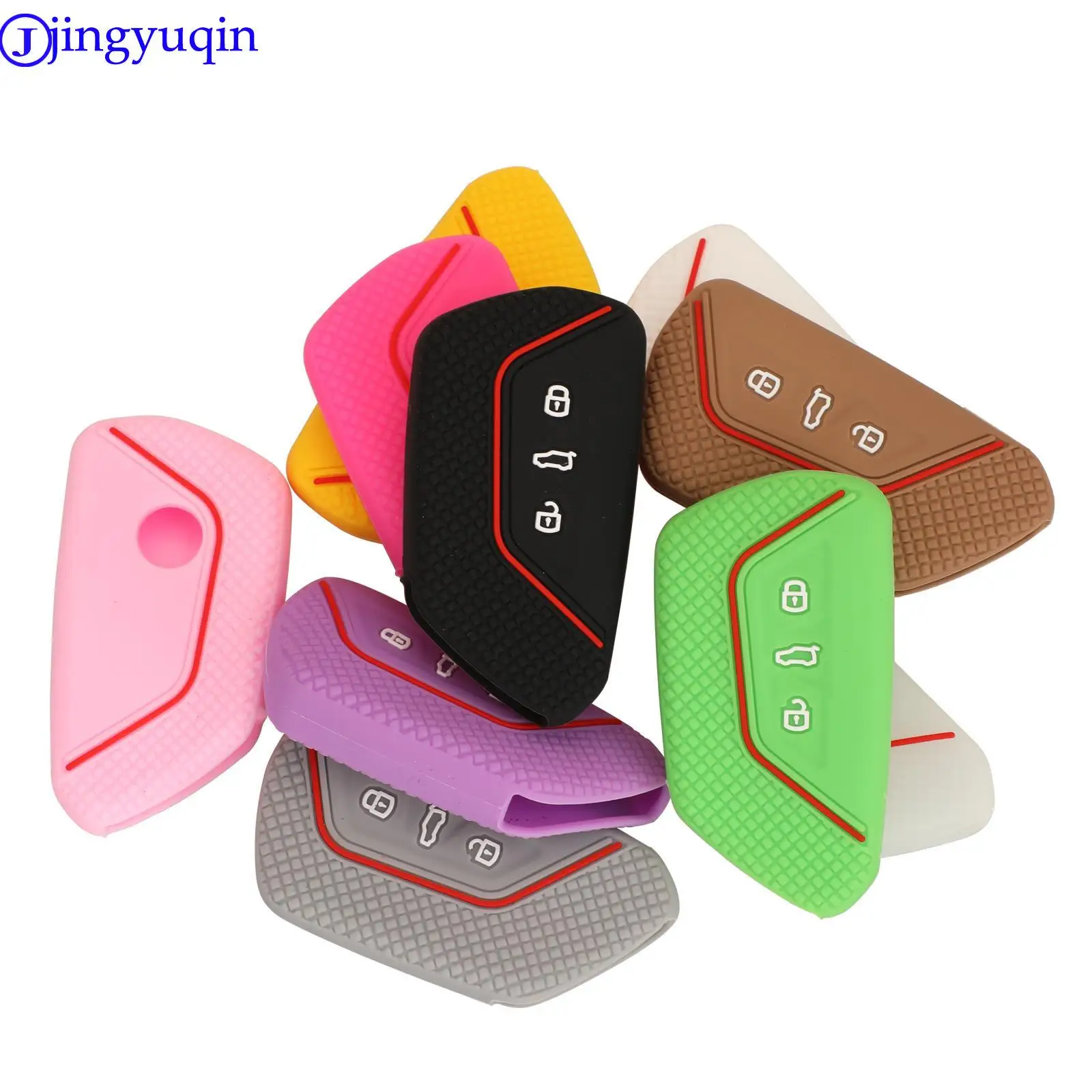 jingyuqin Silicone Car Key Case Remote Protector Cover Skin Smart Keychian Holder For VW Volkswagen Golf 8 Mk8 2020 Skoda