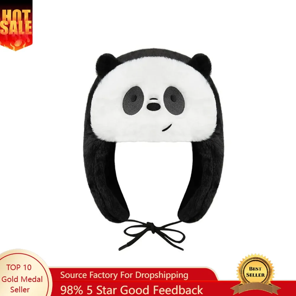 

Ushanka Hat Black White Panda Hot Sale Winter Women's Cap Trapper Woman Ski Hats Caps Real She