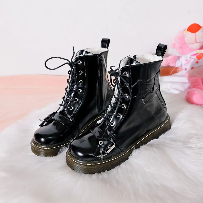 

Lolita boots new retro college style Martin boots punk short vintage boots cross dark round head cool girl cosplay loli