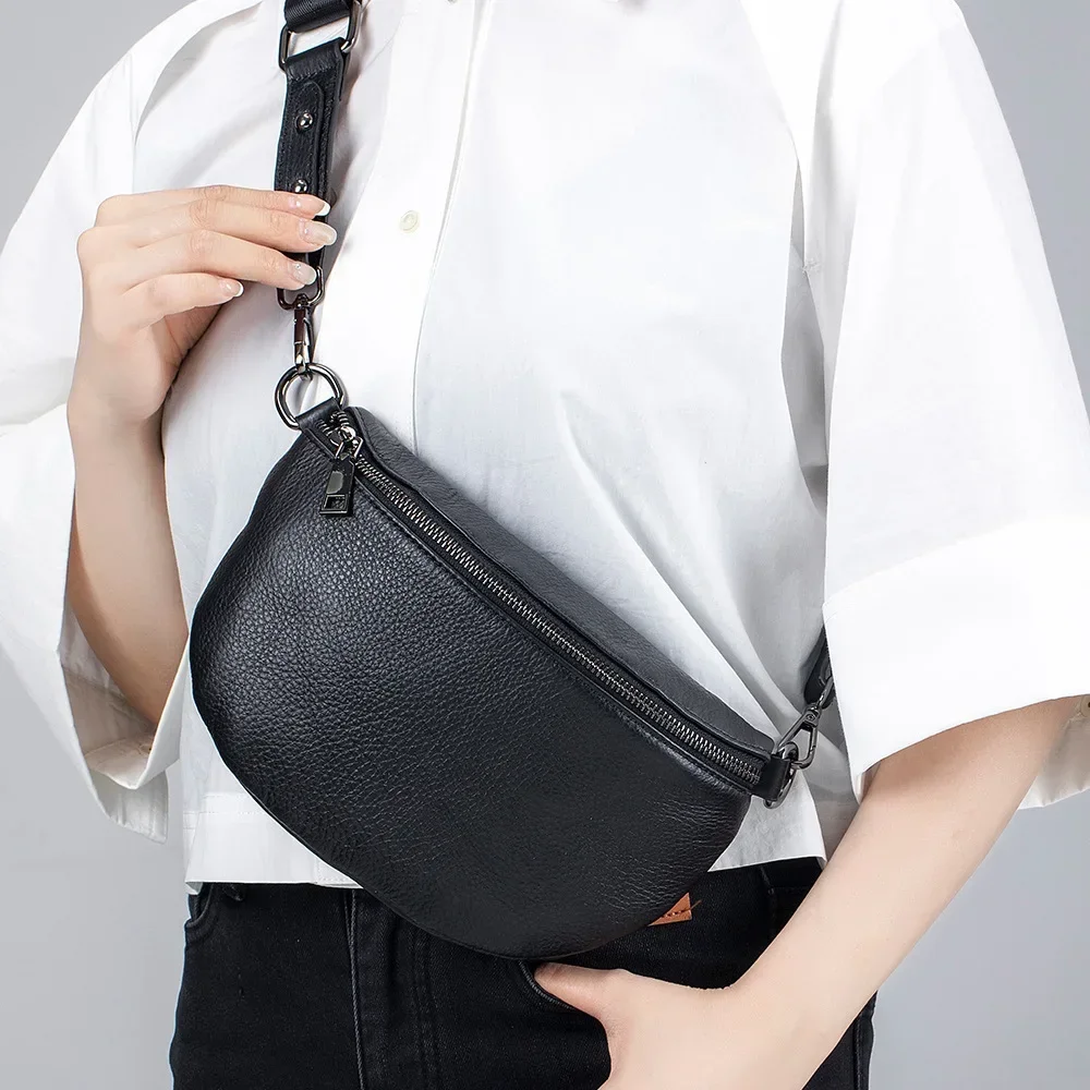 Genuine Leather Small Chest Bag for Women - Simple, Versatile Shoulder Bag & Trendy First-Layer Cowhide Phone Pouch Purse