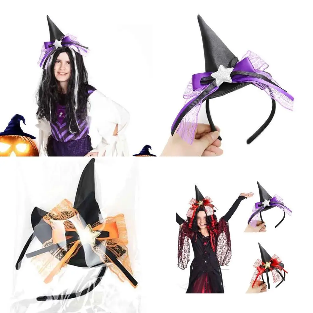 

A52E Halloween Witch Hat Headband Handmade Witch Hat Hair Hoop with Glitter Headwear
