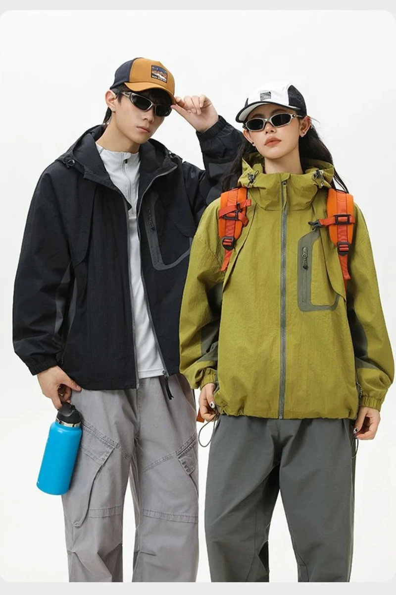 الرجال معطف خندق معطف العصرية للجنسين مقنعين سترة واقية اللون كتلة الشباب ملابس العمل الحضرية نمط الخريف نمط وظيفي الترفيه